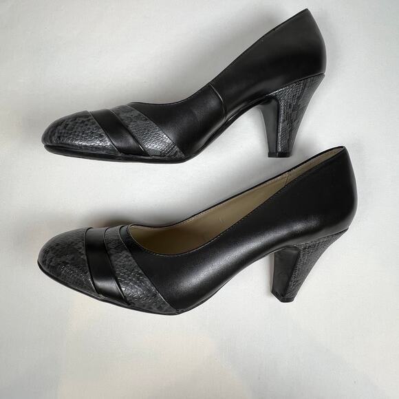 Naturalizer Bellows Pumps Women's 8.5 Black And Gray Snakeskin N5 Comfort Heels - Picture 3 of 7